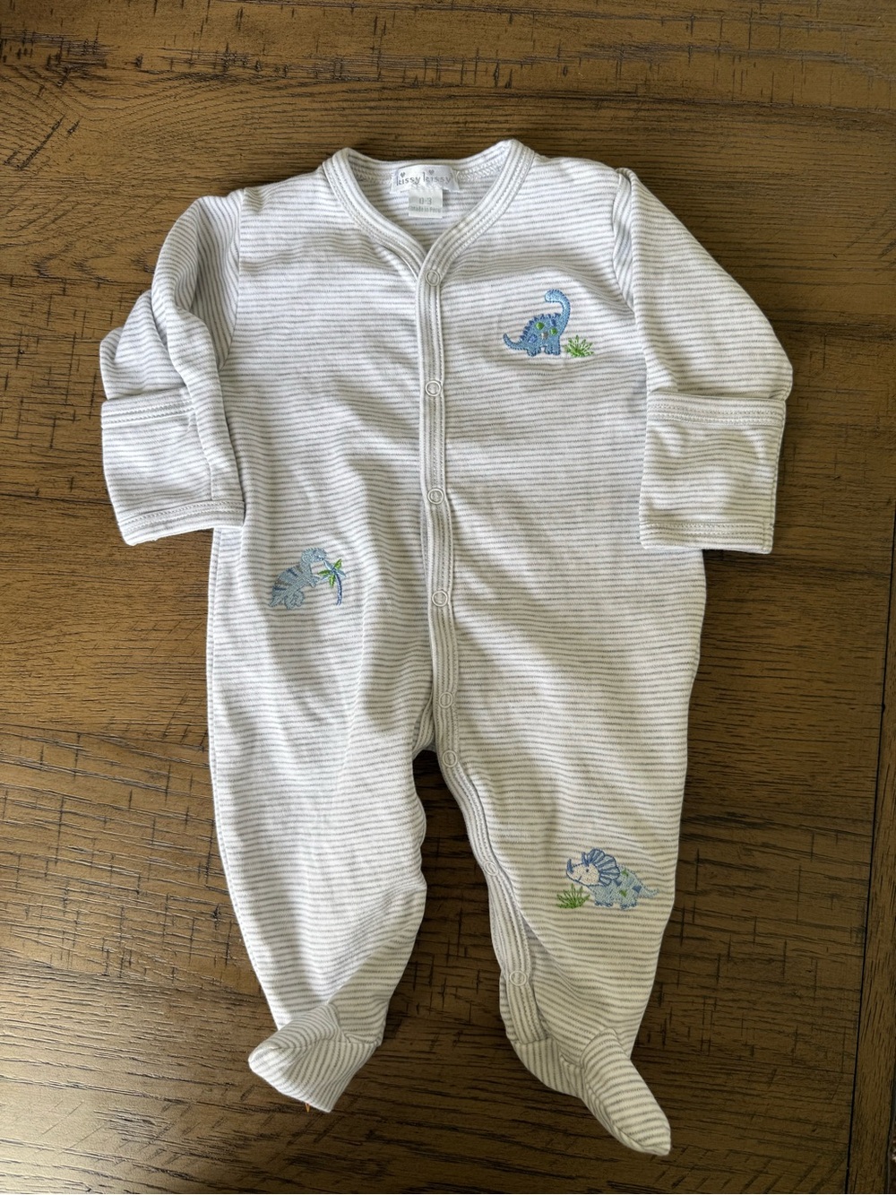 Kissy Kissy Gray & White Striped Dinosaur Footed One-Piece